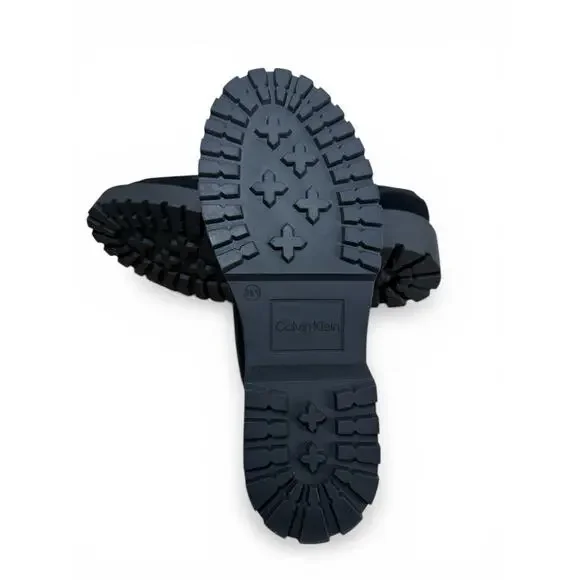 Size 9.5 Calvin Klein Suzie Loafers Women Black Suede Lug Sole Penny Moccasins - Picture 5 of 5